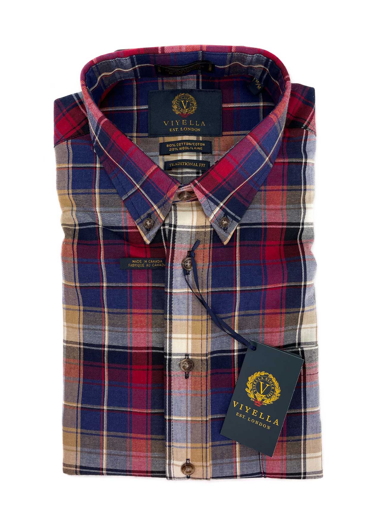 Red, Navy and Gold Plaid Button-Down Shirt by Viyella - Hansen's