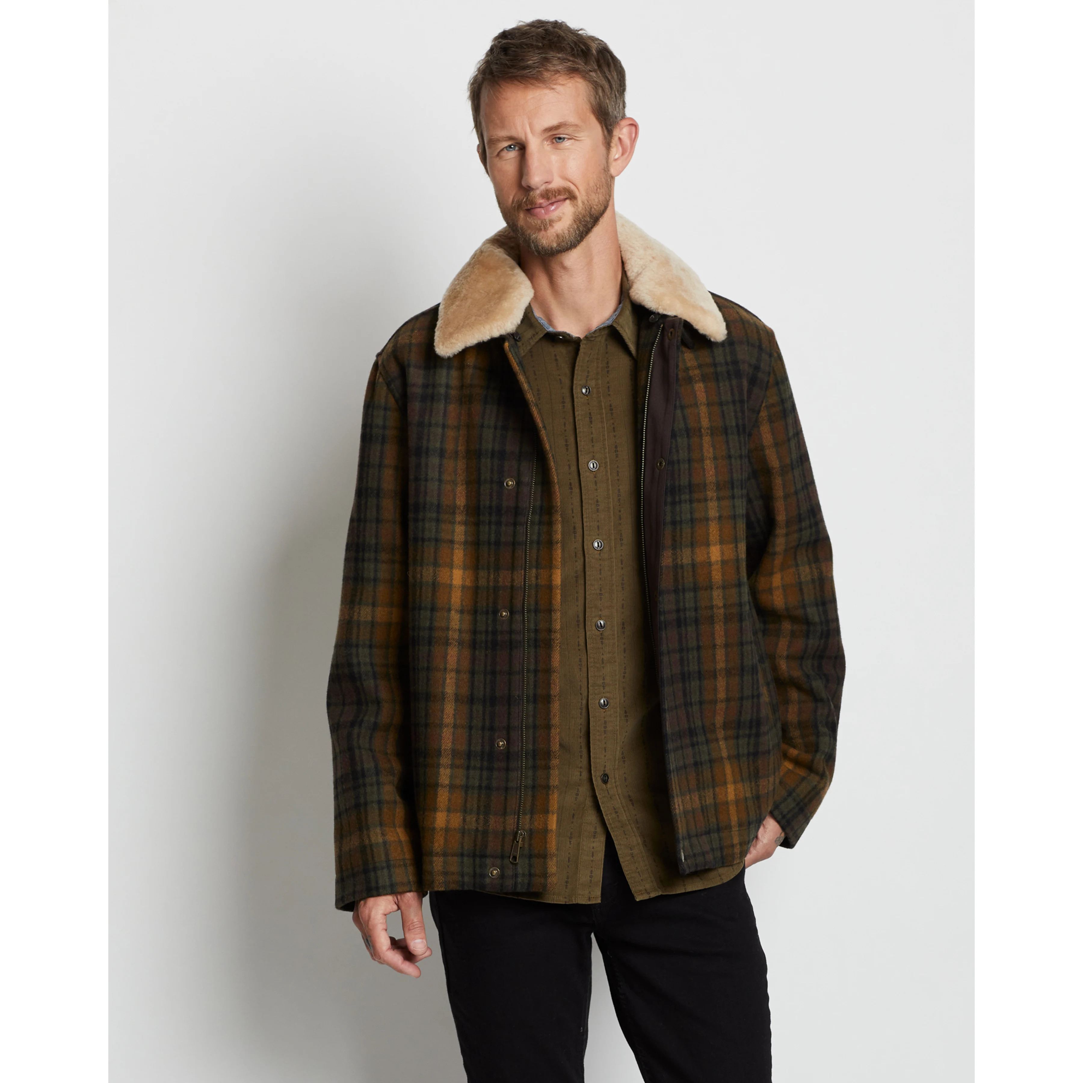 Plaid Silverton Coat in Olive and Green by Pendleton - Hansen's