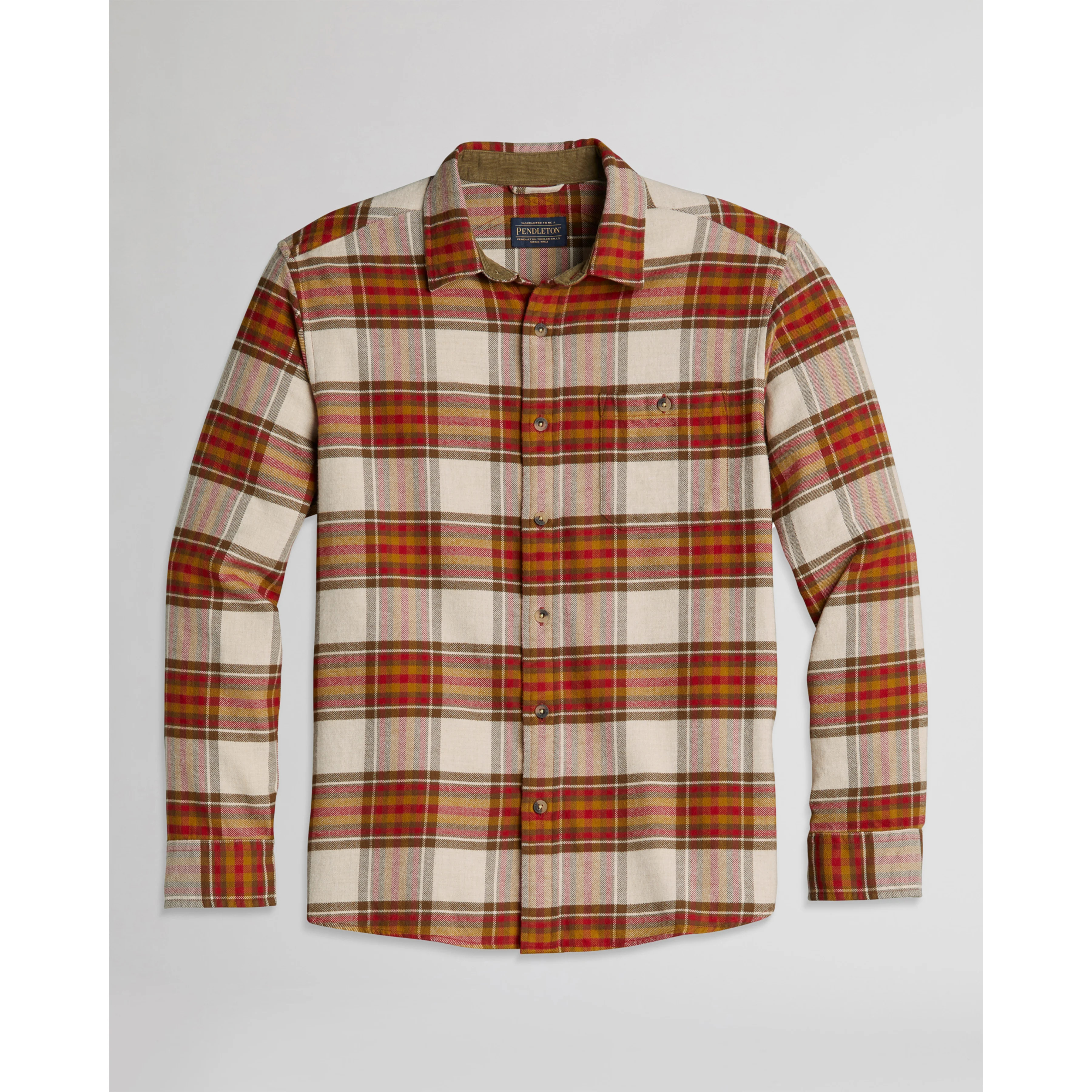 Freemont Double Brushed Flannel Shirt in Cream, Red and Brown