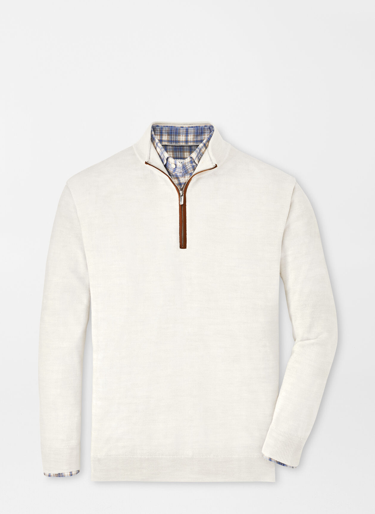 Autumn Crest Suede Trim Quarter-Zip in Ivory by Peter Millar