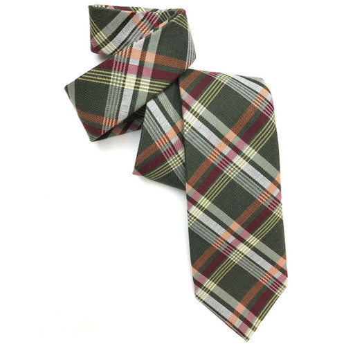 Green, Orange, and Red Tartan Woven Cotton and Cashmere Tie by Robert ...