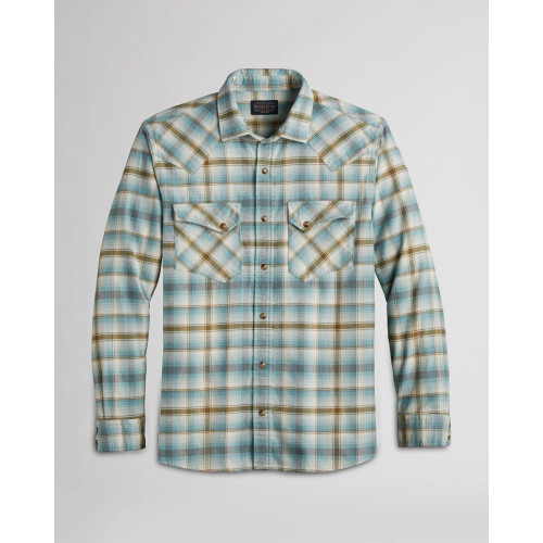 Wyatt Snap-Front Plaid Shirt in Moss, Green and Grey Plaid by