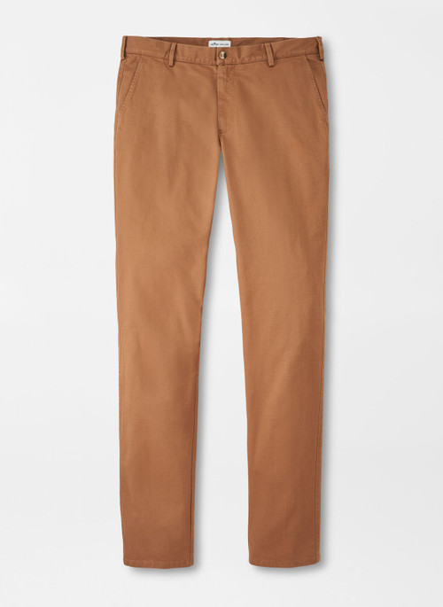 Pilot Twill Flat Front Trouser in British Tan Size 30x29 with Plain Bottom  by Peter Millar - Hansen's Clothing