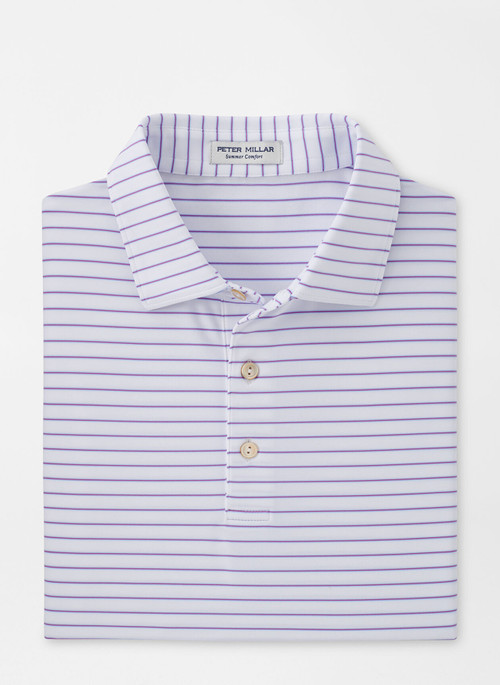 PETER MILLAR Jubilee Stripe Performance Polo in Havana Pink with OU  Embroidery