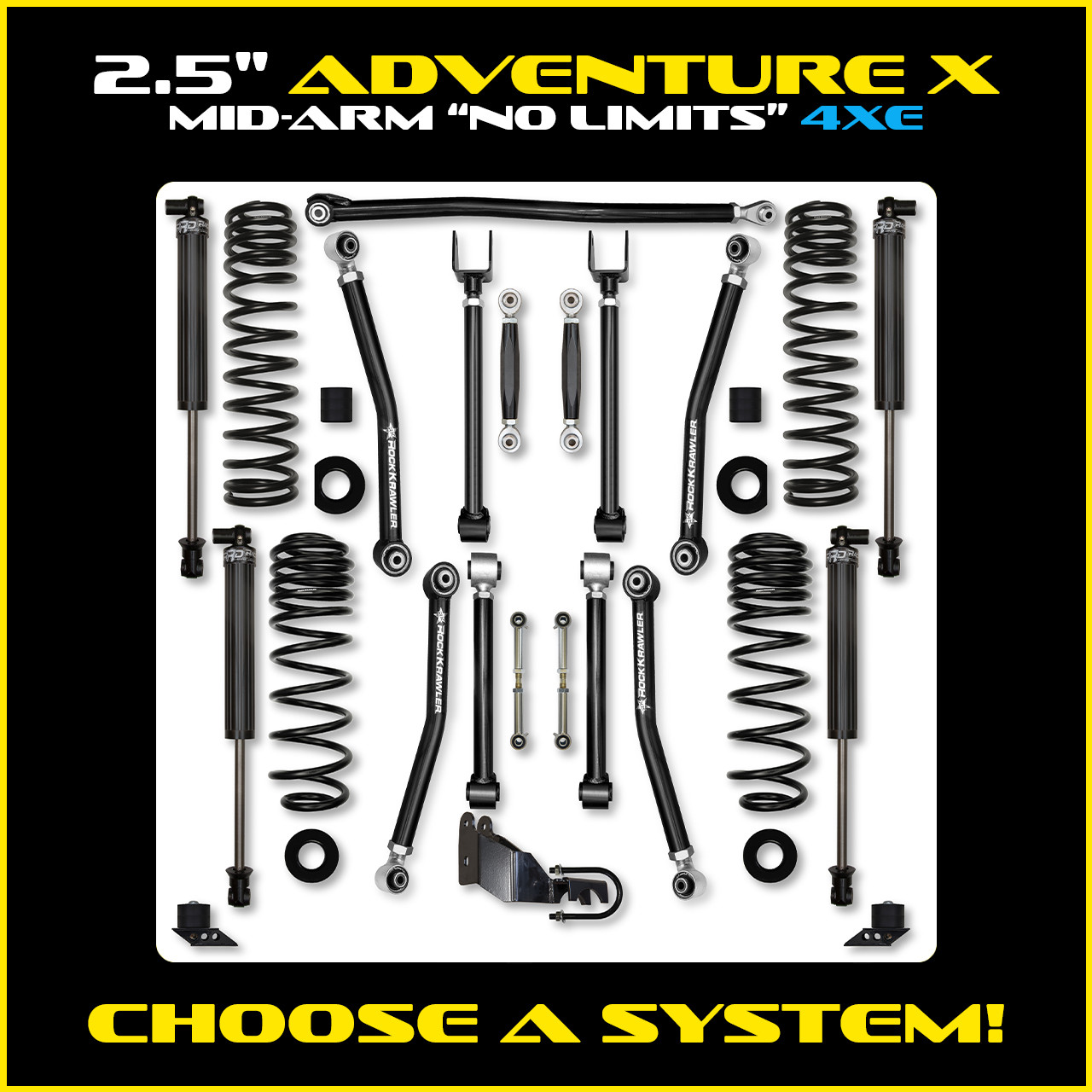 4.5 Inch X-Factor No Limits Mid-Arm Suspension System for Jeep Wrangler JLU Gas Models Comp Stage 1 With Bilstein Shocks Rock Krawler