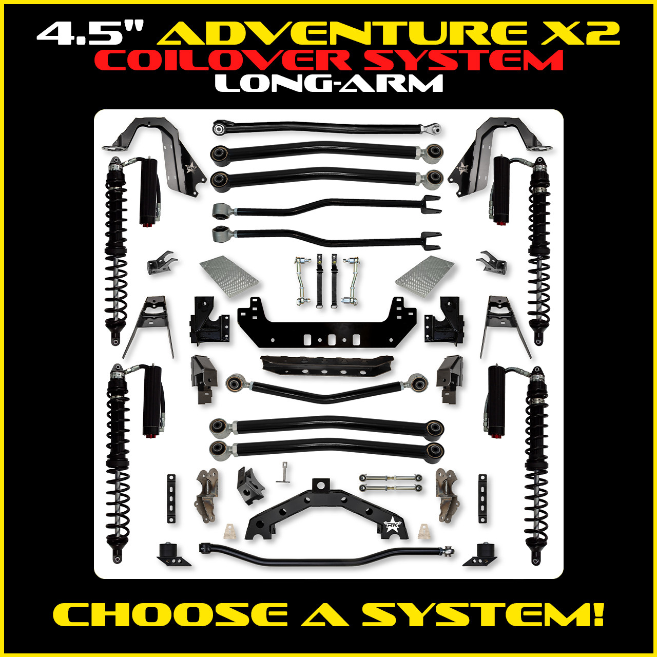 4.5 Inch X-Factor X2 Coilover Long-Arm Suspension System for Jeep Gladiator JT Gas Models Comp System Stage 2 Rock Krawler