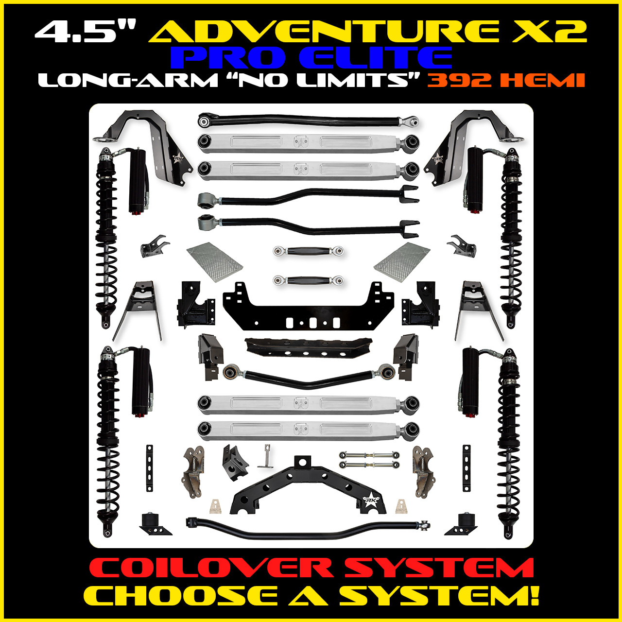 4.5 Inch X-Factor Pro Elite Coilover No Limits Mid-Arm Suspension System for Jeep Gladiator JT Gas Models Trail Runner System Stage 2 Rock Krawler main image 1
