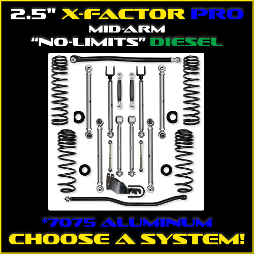 JLU 2.5" Diesel X-Factor PRO Mid-arm "No-Limits" System