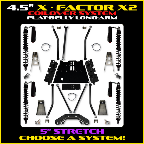 Rock Krawler 4.5" X-Factor X2 Flat-Belly 5" Stretch COILOVER Long-Arm Suspension System For Jeep Wrangler TJ