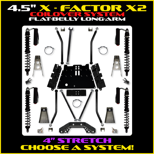 Rock Krawler 4.5" X-Factor X2 Flat-Belly 4" Stretch COILOVER Long-Arm Suspension System For Jeep Wrangler LJ