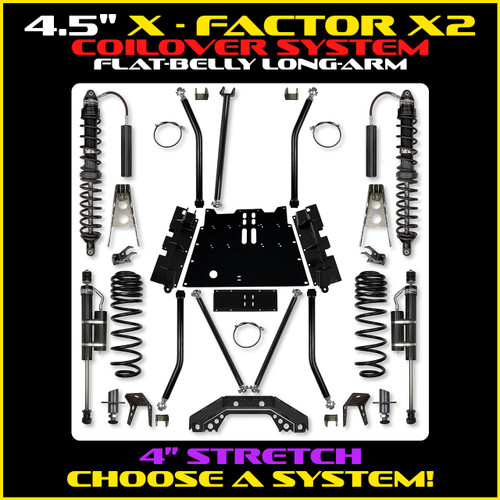 Rock Krawler 4.5" X-Factor X2 Flat-Belly 4" Stretch COILOVER Long-Arm Suspension System For Jeep Wrangler LJ