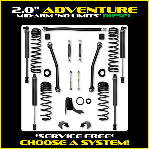 Rock Krawler 2.0" Adventure "No-Limits" Mid-Arm Suspension System for Jeep Gladiator JT (Diesel Models)