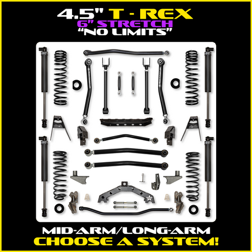 Rock Krawler 4.5" T-Rex w/ 6" Rear Stretch "No Limits" Hybrid System For Jeep Wrangler JL