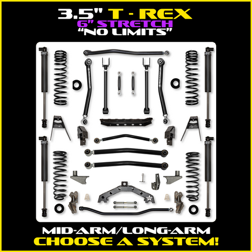 Rock Krawler 3.5" T-Rex w/ 6" Rear Stretch "No Limits" Hybrid System For Jeep Wrangler JL