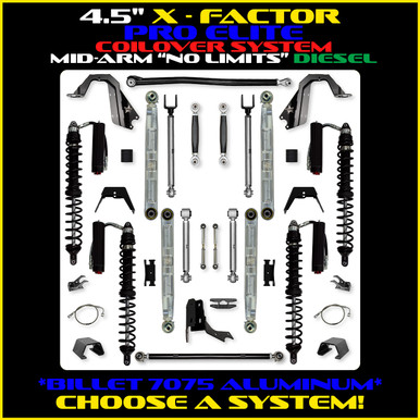 4.5 Inch X-Factor Coilover No Limits Mid-Arm Suspension System for Jeep Gladiator JT Diesel Models Trail Runner System Stage 2 Rock Krawler
