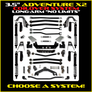 4.5 Inch Adventure X Coilover No Limits Mid-Arm Suspension System for Jeep Wrangler JLU Gas Models Comp Stage 1 Rock Krawler