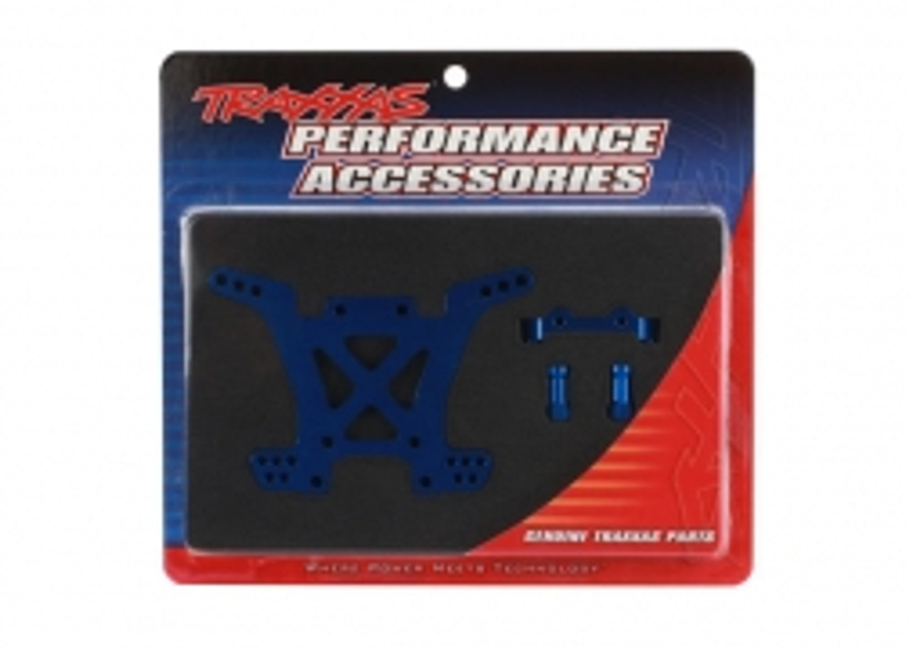 Traxxas 6838X Shock Tower, rear, 7075-T6 aluminium (blue-anodized) (1) / body mount bracket (1)