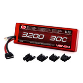 Venom 3200Mah 30C 3S 11.1V HardCase Li-Po Battery Roar Approved w/Universal Plug
Whether you are looking to power a 1:16 scale short course truck, an 8th scale buggy, a monster truck, heli or airplane, you can count on our high capacity high discharge rate LiPO battery packs to deliver peak performance. Like all Venom LiPoly Batteries, this battery delivers the power and run time you demand and includes heavy-duty features like 12AWG soft silicone wire leads and our patented (Patent No. 8,491,341) High Current Universal Plug System. This battery comes with plug adaptors to fit Deans, Traxxas, Tamiya and EC3 Plug Types.