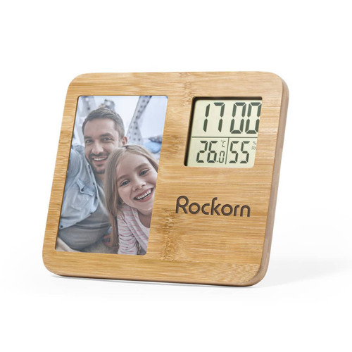 PHOTO FRAME with digital time and temperature made from Bamboo 9 x 14cm prints