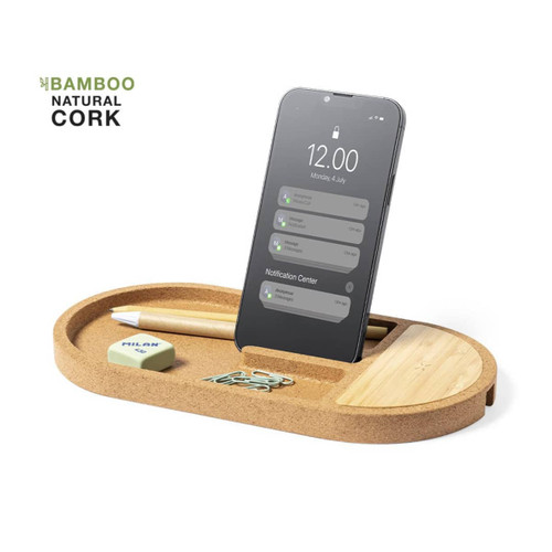 DESK ORGANIZER WITH WIRELESS CHARGER made from cork and bamboo  BENY