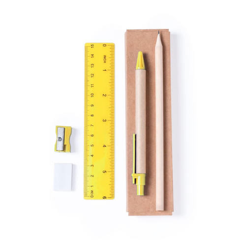 writing set of recycled cardboard pen , wooden pencil, sharpener , eraser and 15cm ruler Set Gabon