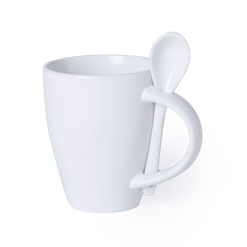 Coffee Mug WHITE with spoon ceramic 300ml