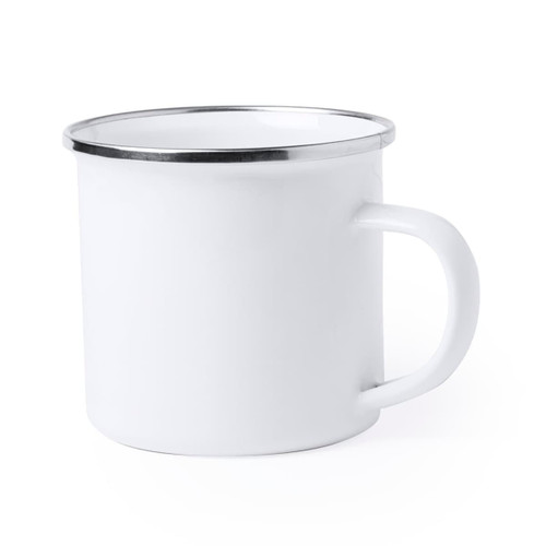 Coffee mug retro design metal mug with elegant silver ring  For sublimation print