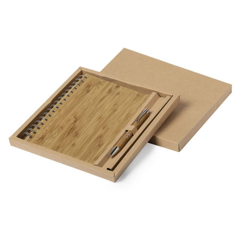 Note book and pen set - Bamboo cover 80 line pages