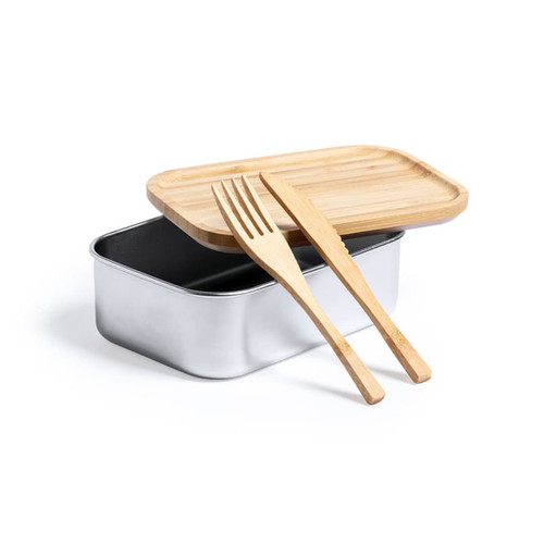 Lunch Box stainless steel with bamboo lid and untensils elasatic closure
