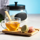 Tea cup with bamboo biscuit plate and spoon Borosilicate glass 180ml cup