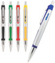 Plastic pen click action silver barrel and coloured rubber trim Scribble