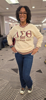 DST V-Neck Crimson & Cream Crewneck