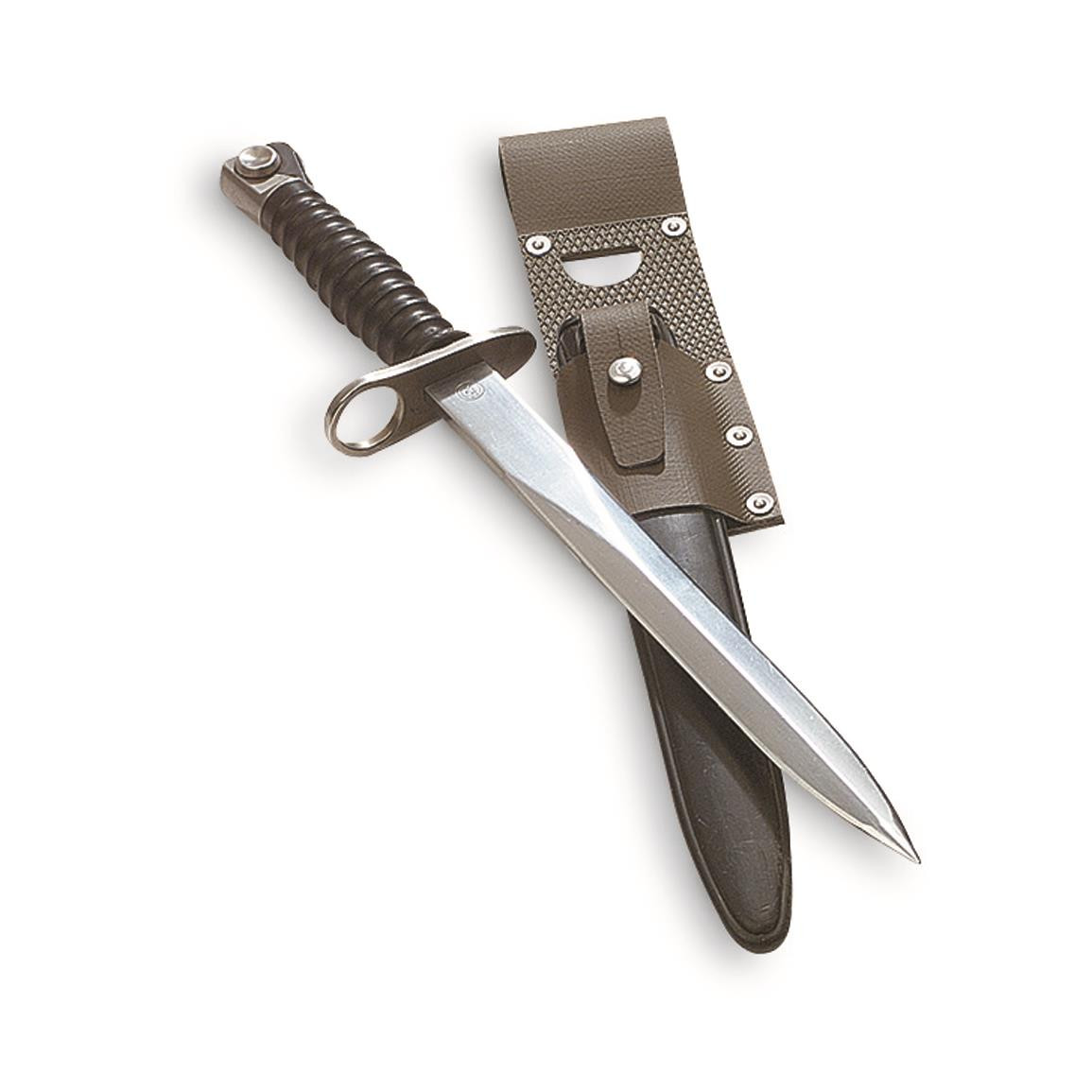 SWISS BLACK M57 BAYONET W/SCABBARD & OD VINYL FROG USED