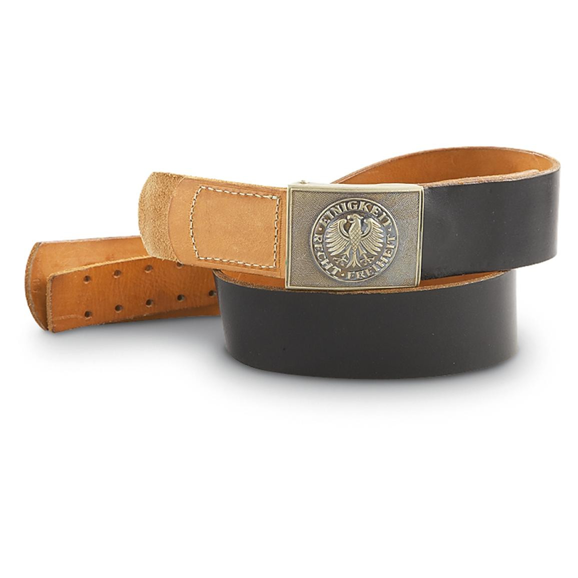 GERMAN BLACK LEATHER SERVICE BELT W/BUCKLE USED - STURM-MILTEC USA.
