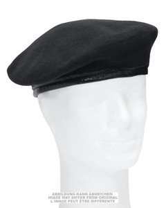 GERMAN BLACK WOOL BERET USED