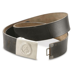 EAST GERMAN BLACK EM LEATHER BELT W/BUCKLE USED EAST GERMAN BLACK EM LEATHER BELT W/BUCKLE USED