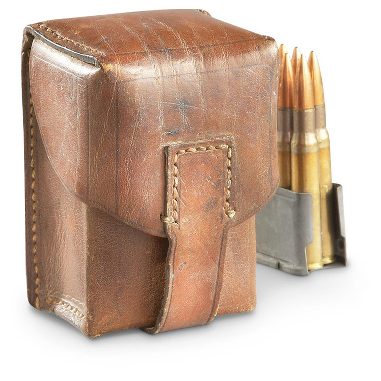 SERBIAN BROWN LEATHER MAUSER CARTRIDGE POUCH USED