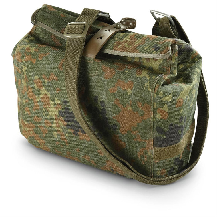 GERMAN FLECKTARN GAS MASK BAG W/STRAP USED