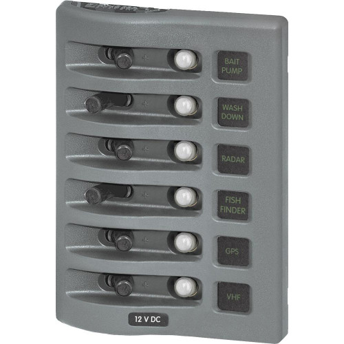 Blue Sea 4376 WeatherDeck Water Resistant Circuit Breaker Panel - 6 Position - Grey - P/N 4376