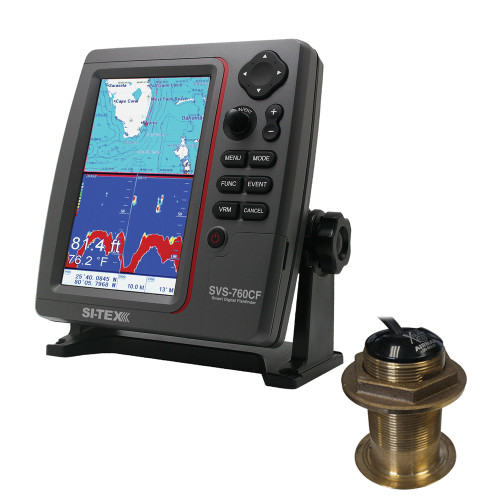 SI-TEX SVS-760CF Dual Frequency Chartplotter/Sounder with  Navionics+ Flexible Coverage & Bronze 20 Degree Transducer - P/N SVS-760CFB60-20