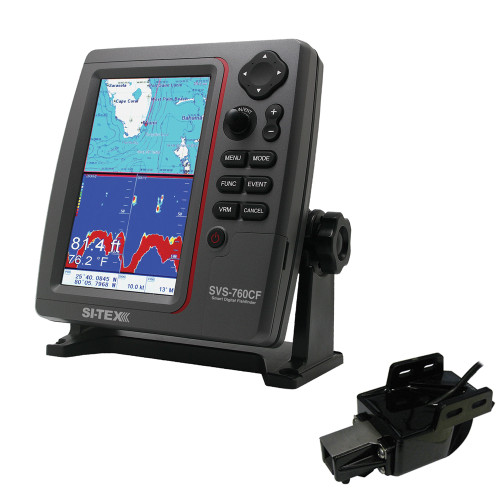 SI-TEX SVS-760CF Dual Frequency Chartplotter Sounder with Navionics+ Flexible Coverage & Transom Mount Triducer - P/N SVS-760CFTM