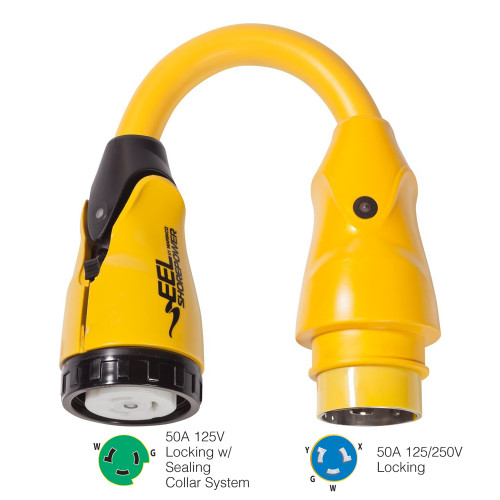 Marinco P504-503 EEL 50A-125V Female to 50A-125/250V Male Pigtail Adapter - Yellow - P/N P504-503