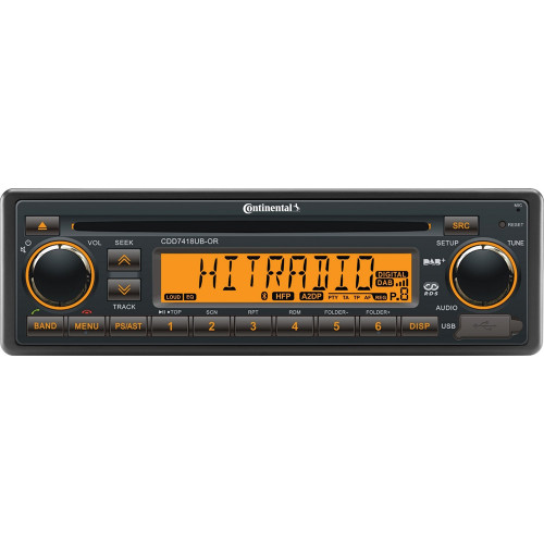 Continental Stereo with CD/AM/FM/BT/USB/DAB+/DMB- Harness Included - 12V - P/N CDD7418UB-ORK