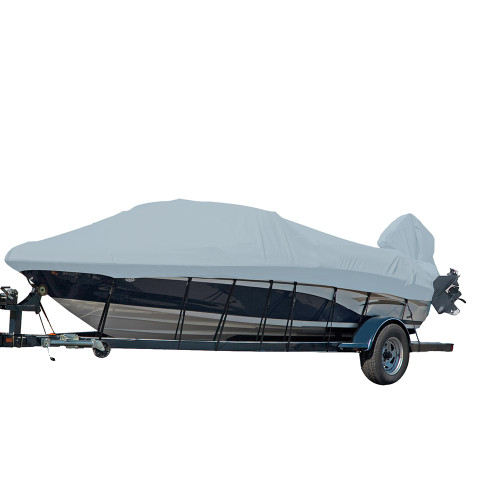 Carver Performance Poly-Guard Styled-to-Fit Boat Cover for 19.5' V-Hull Runabout Boats with Windshield & Hand/Bow Rails - Grey - P/N 77019P-10