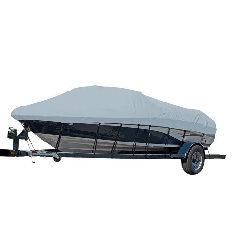 Carver Performance Poly-Guard Styled-to-Fit Boat Cover for 17.5' Sterndrive V-Hull Runabout Boats (Including Eurostyle) with Windshield & Hand/Bow Rails - Grey - P/N 77117P-10