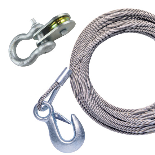 Powerwinch 50' x 7/32" Stainless Steel Universal Premium Replacement Galvanized Cable with Pulley Block - P/N P1096600AJ