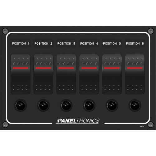 Paneltronics Waterproof Panel - DC 6-Position Illuminated Rocker Switch & Circuit Breaker - P/N 9960023B