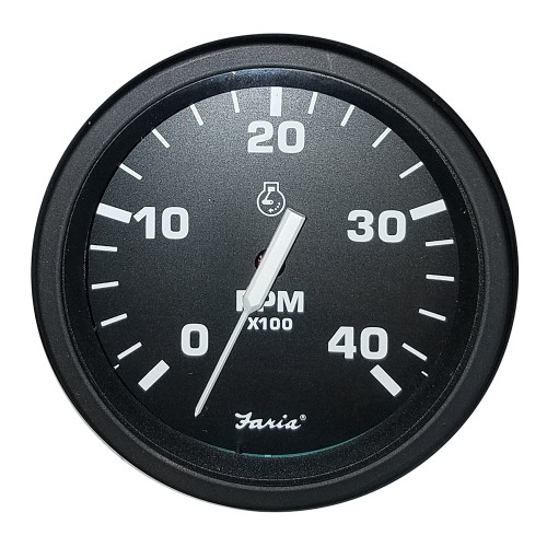 Faria 4" Heavy-Duty Black Tachometer (4000 RPM) (Mag Pick-Up) (Diesel) - P/N 43002