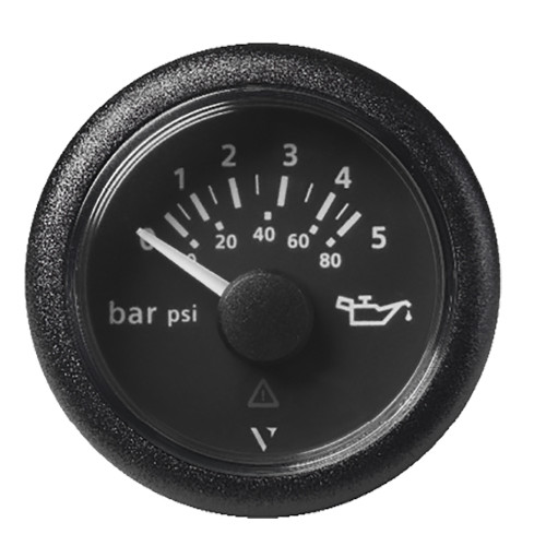 Veratron 52 MM (2-1/16") ViewLine Oil Pressure Gauge 5 Bar/80 PSI - Black Dial & Round Bezel - P/N A2C59514123