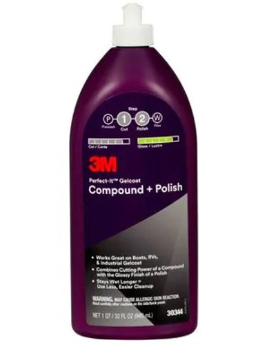 3M™ Perfect-It™ Gelcoat Compound + Polish 30344, 1 qt (32 fl oz/946 mL), 6/Case by 3M (7100223149)